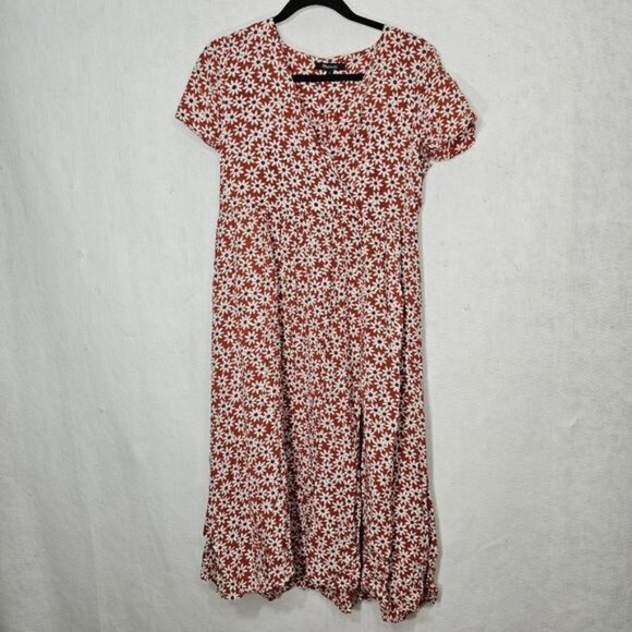 Madewell Clara Midi Short Sleeve Dress in Russet Falling Daisies Medium - Picture 1 of 13